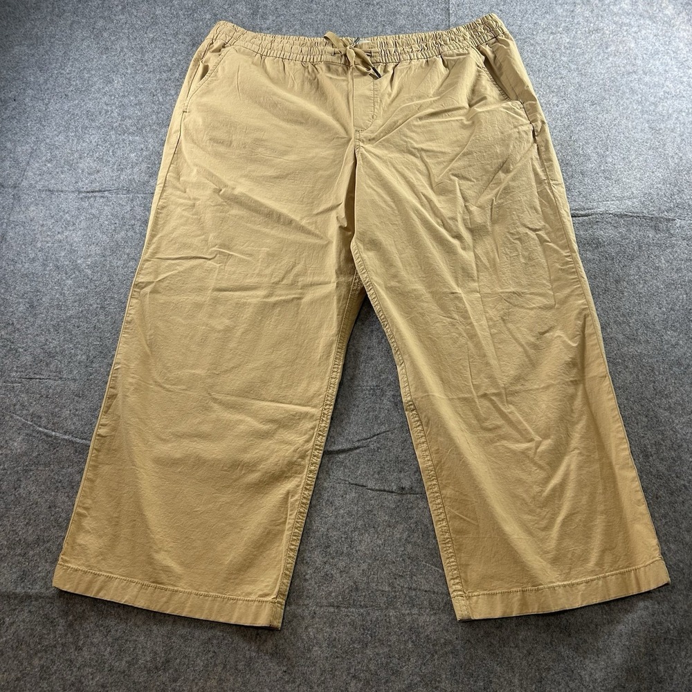 LL Bean Pants Women's XL Stretch Ripstop Pull-On Hiking Wide Leg Yellow